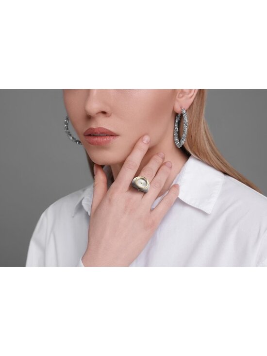 Stylish Silver Adjustable Ring Watch with Gold Bezel, Quartz Mini Dial & Crystal main image 7